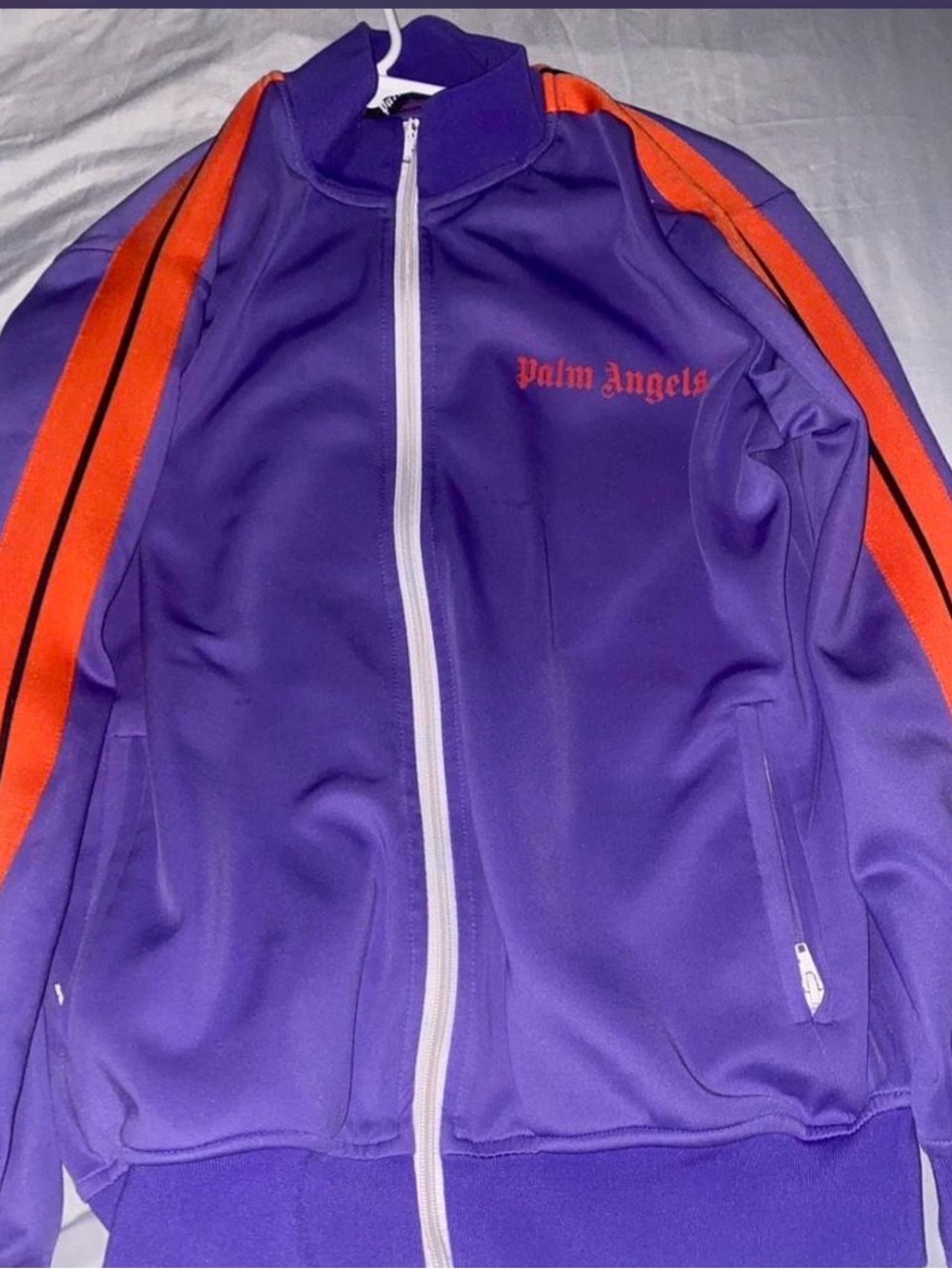 Palm Angels Purple Jacket with Orange Sleeve Stripes